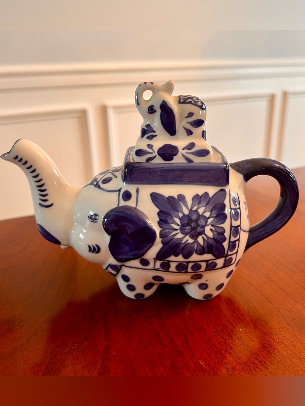 Bombay Blue and White Elephant Ceramic Teapot